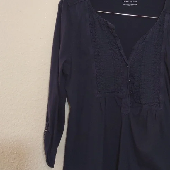 USED CHARTER CLUB 3/4 SLEEVE SHIRT NAVY BLUE SIZE L - Picture 6 of 11